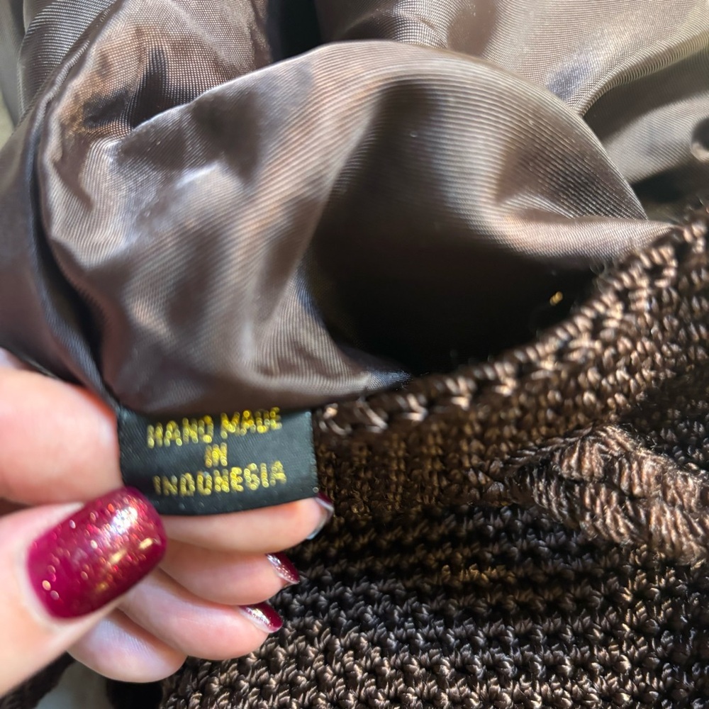 The Sak OMG Mini Backpack Chocolate Brown Crochet Knit Drawstring Pockets Boho - Picture 12 of 16